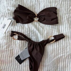 Chic Brown Bikini Set with Gold Accents